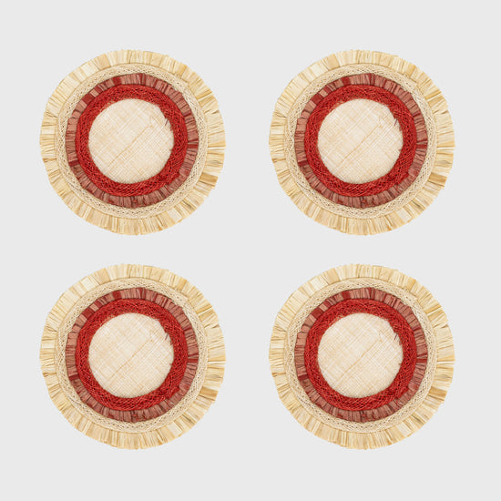 Ruffle Edge Straw Coasters, Red