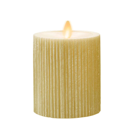 Ribbed Metallic Champagne Flameless Candle Pillar