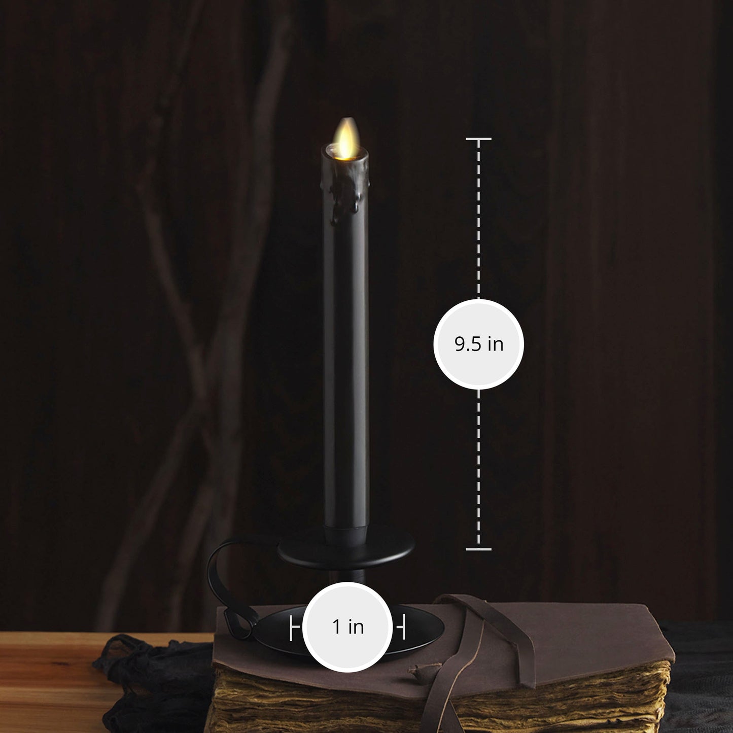 Black Wax Drip Flameless Candle Taper