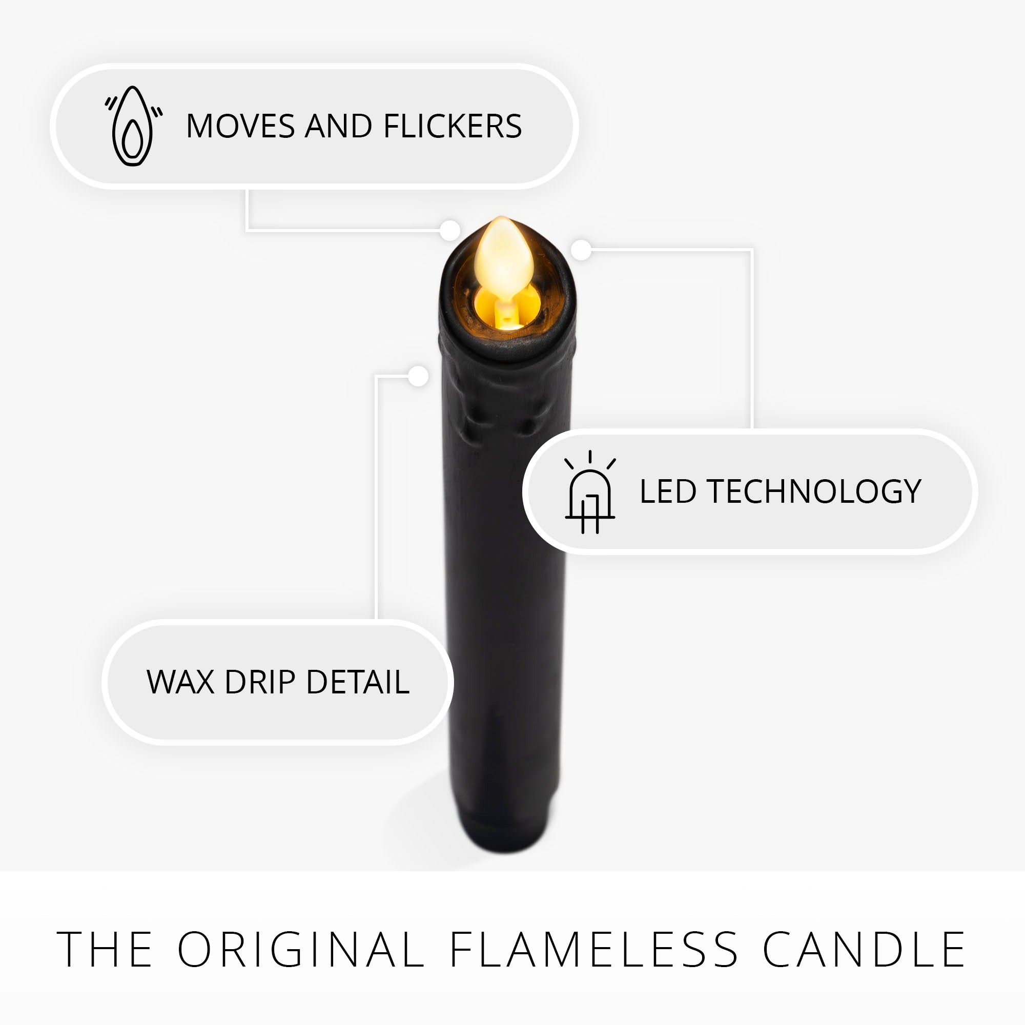 Black Wax Drip Flameless Candle Taper