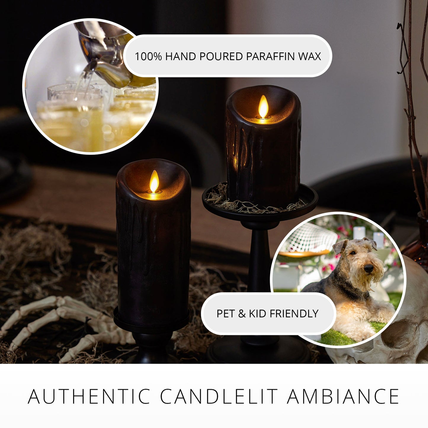 Black Wax Drip Flameless Candle Pillar