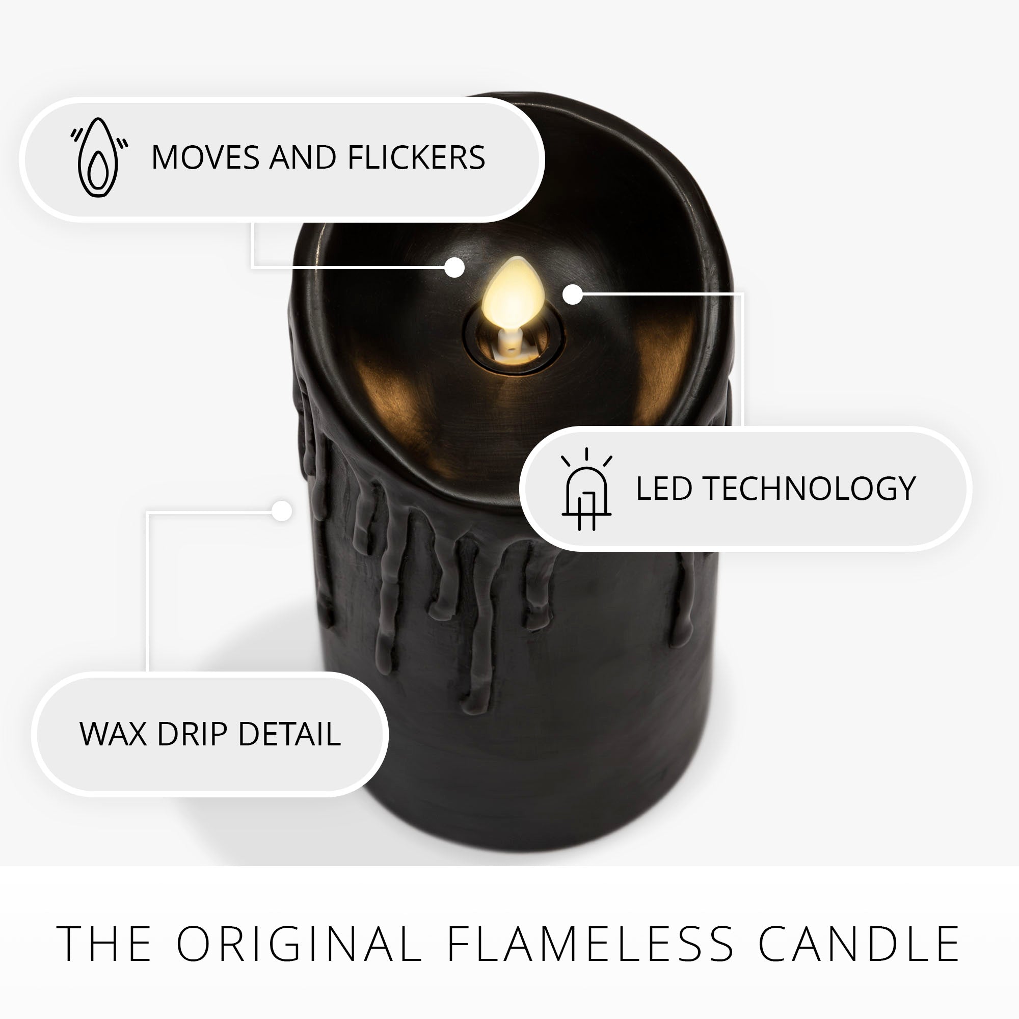 Black Wax Drip Flameless Candle Pillar