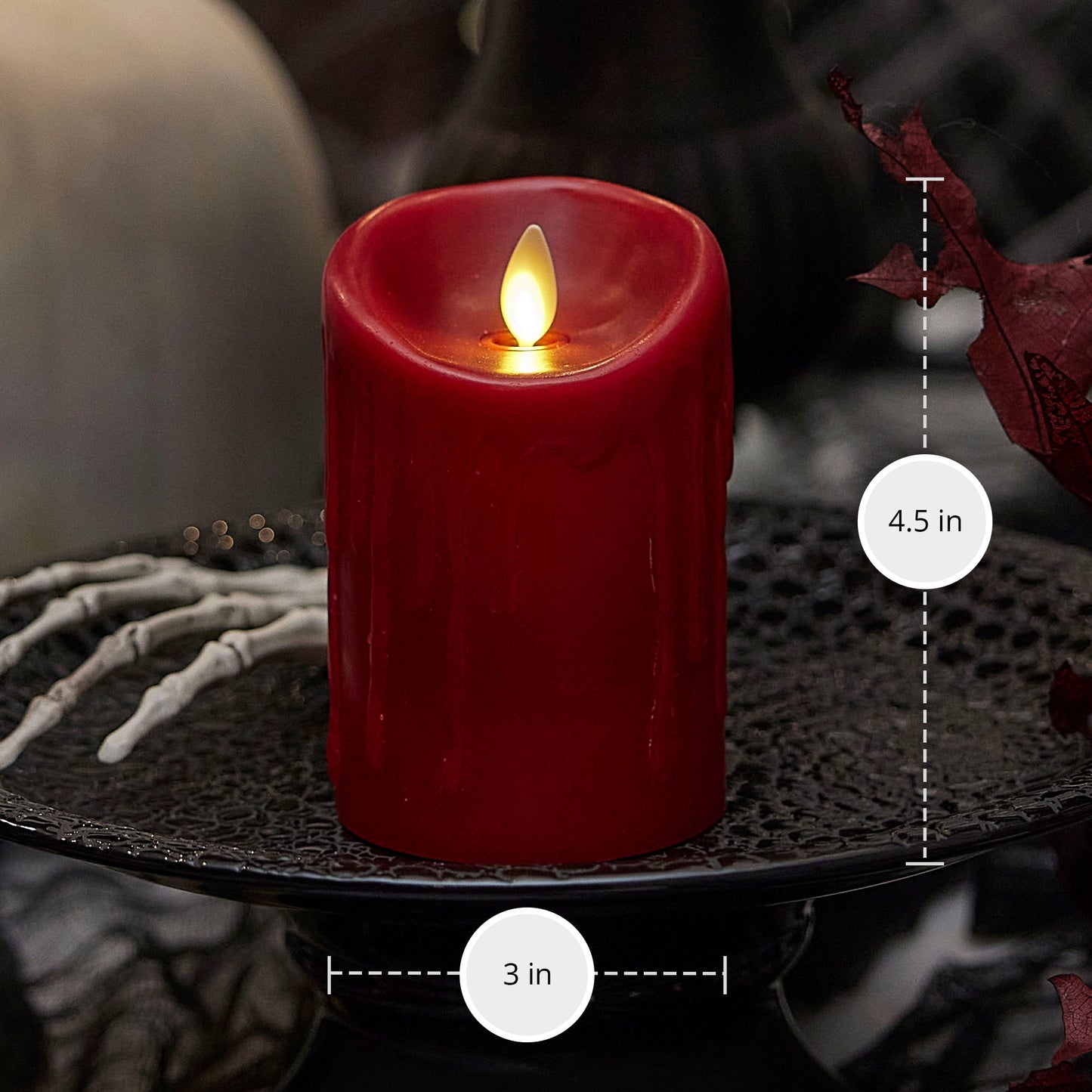 Burgundy Wax Drip Flameless Candle Pillar