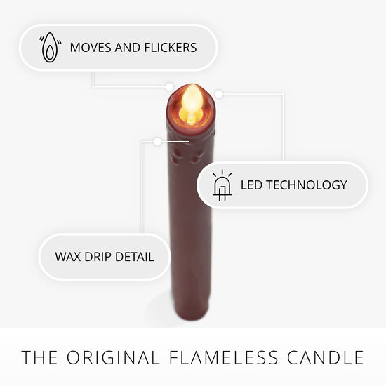 Burgundy Wax Drip Flameless Candle Tapers - Set of 2