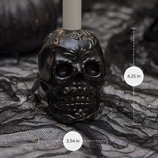 Black Day of the Dead Skull Taper Holder