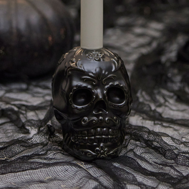 Black Day of the Dead Skull Taper Holder