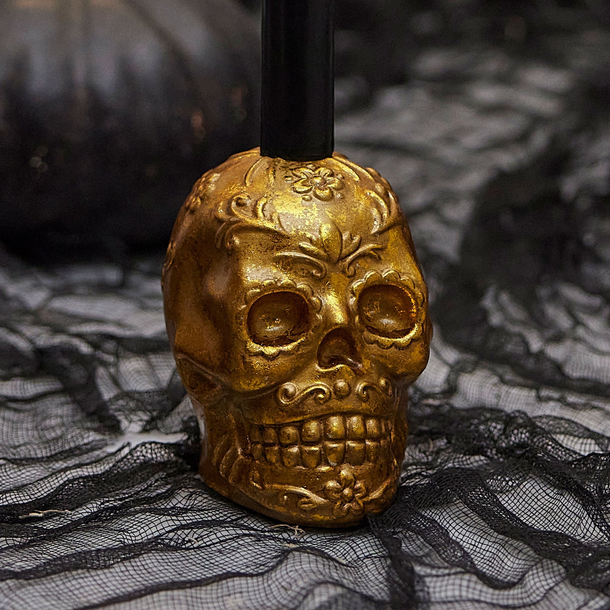 Foiled Gold Day of the Dead Skull Taper Holder