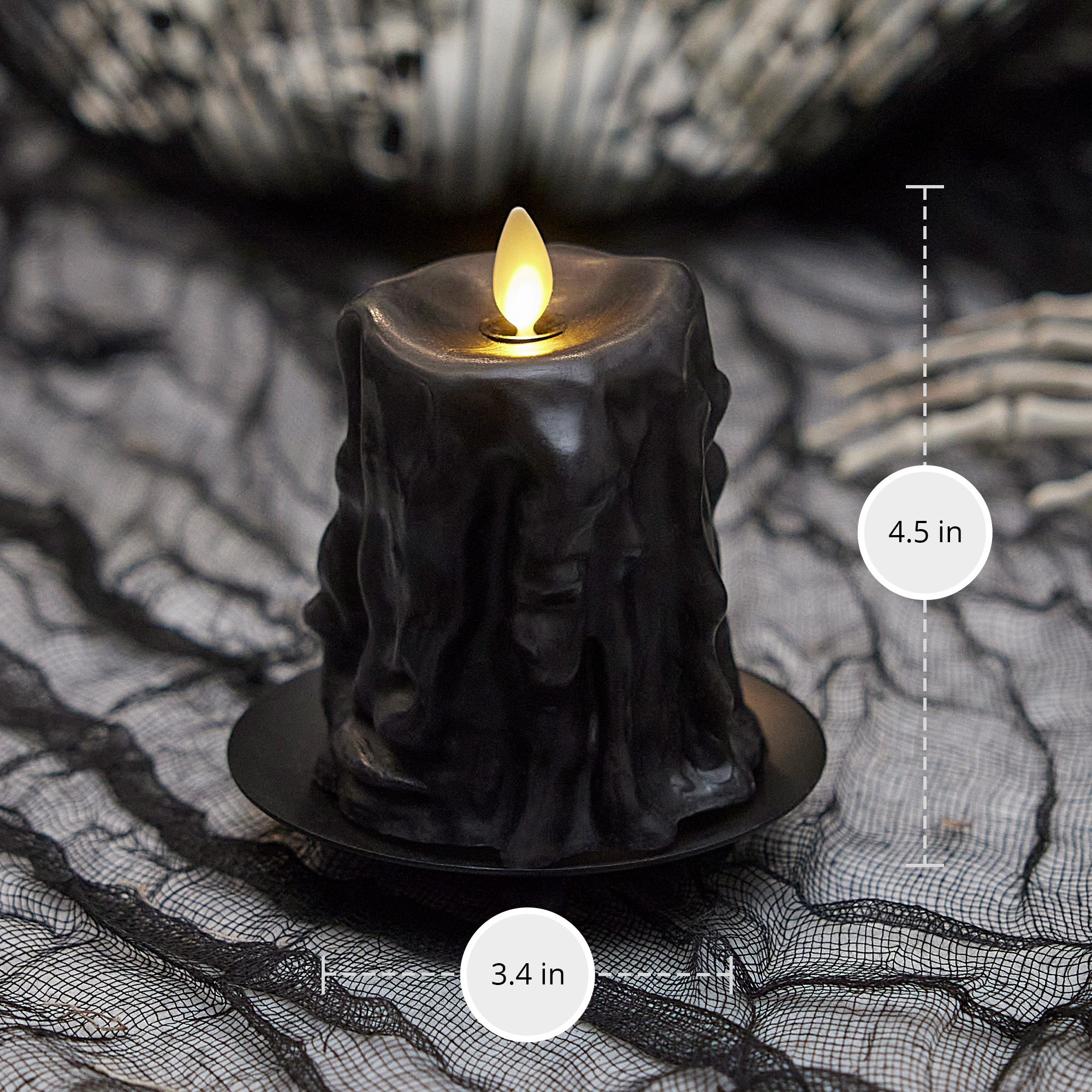 Black Heavy Wax Drip Flameless Candle Slim Pillar