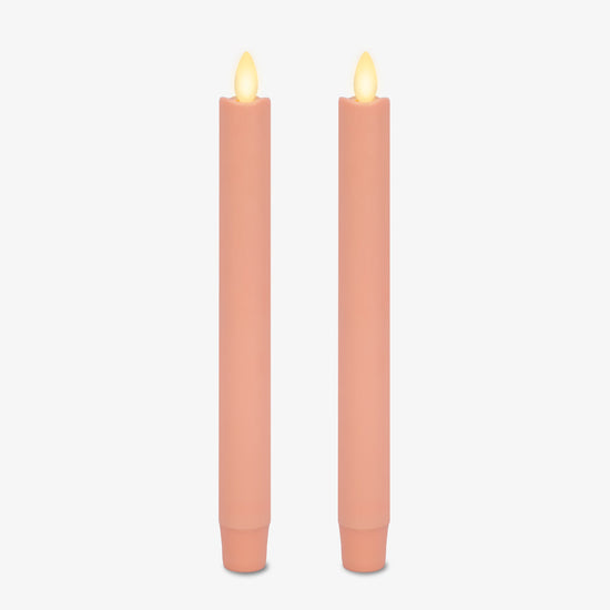 Mellow Peach Flameless Candle Tapers - Melted Top - 9.5" Height - Set of 2