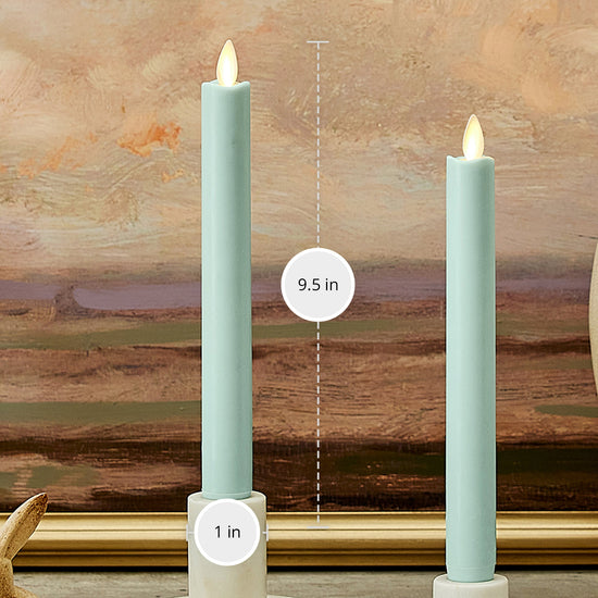 Fresh Mint Flameless Candle Tapers - Melted Top - 9.5" Height - Set of 2