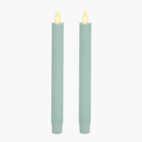 Fresh Mint Flameless Candle Tapers - Melted Top - 9.5" Height - Set of 2