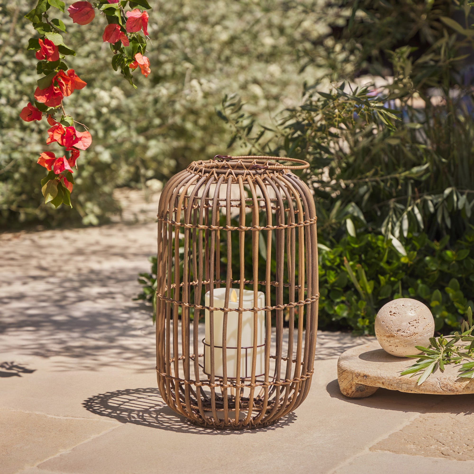 Weathered Brown Lantern with Outdoor Candle and Remote