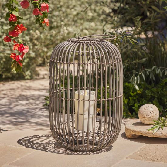 Weathered Grey Lantern with Outdoor Candle and Remote