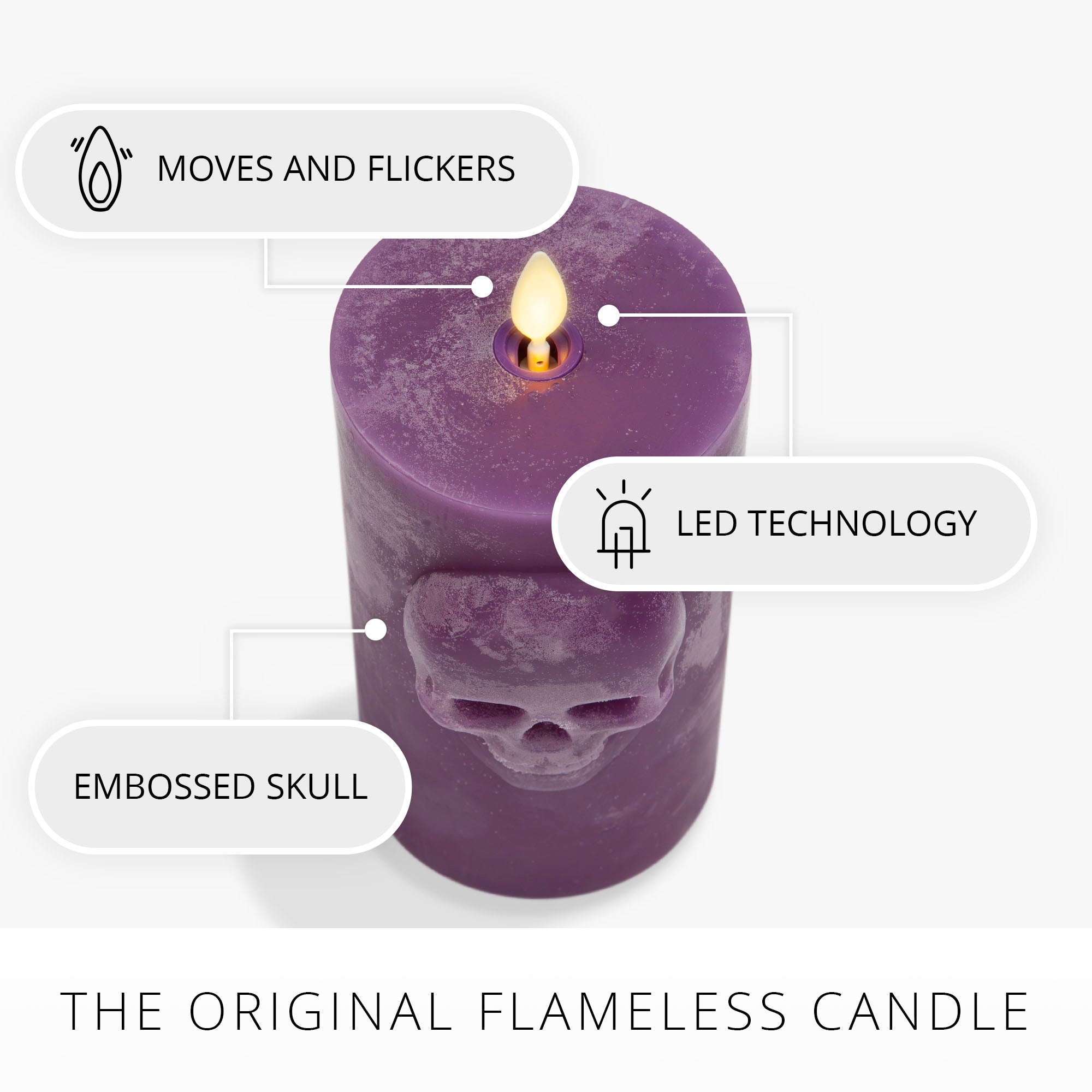 Imperial Purple Chalky Flameless Candle Skull Pillar