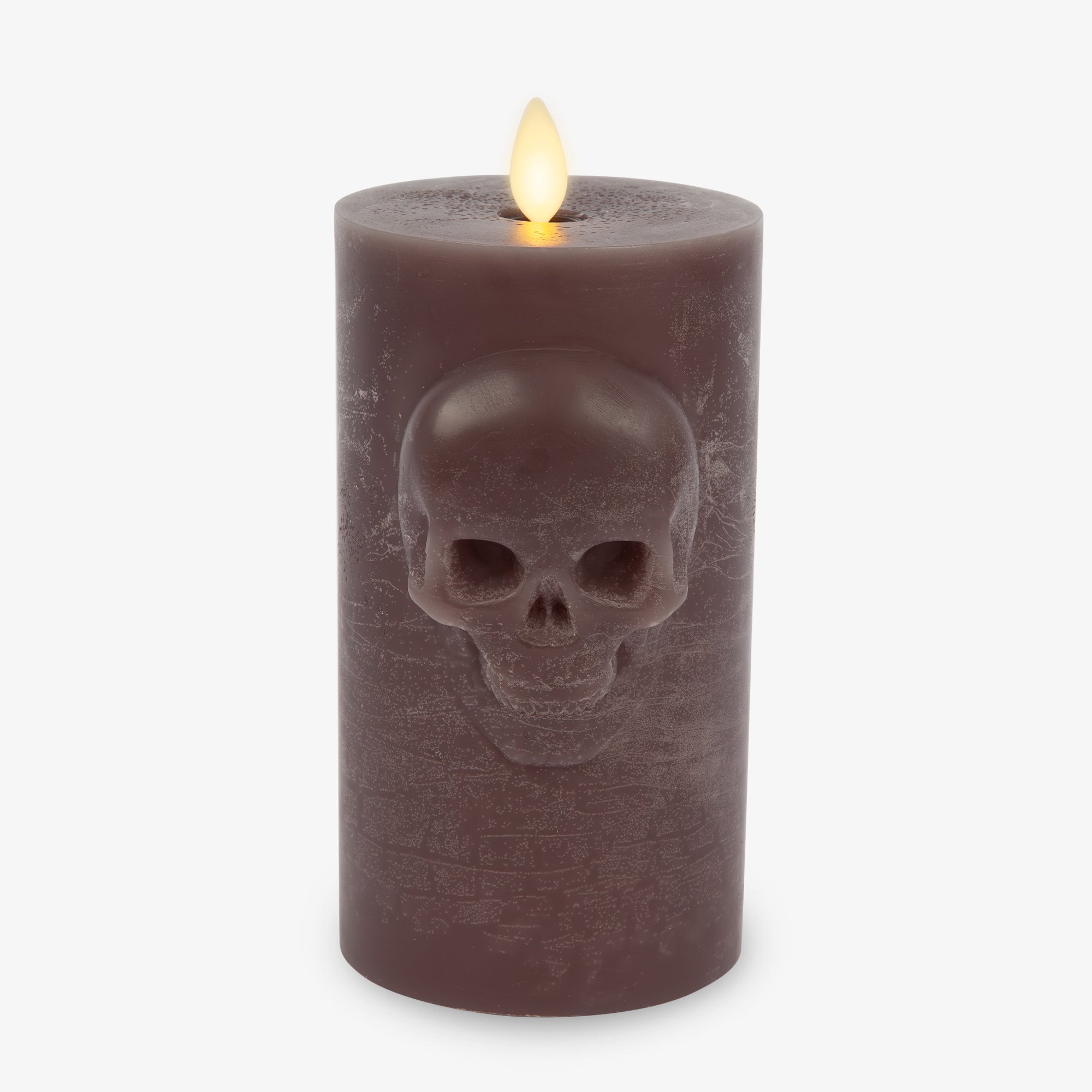 Dark Chocolate Chalky Flameless Candle Skull Pillar