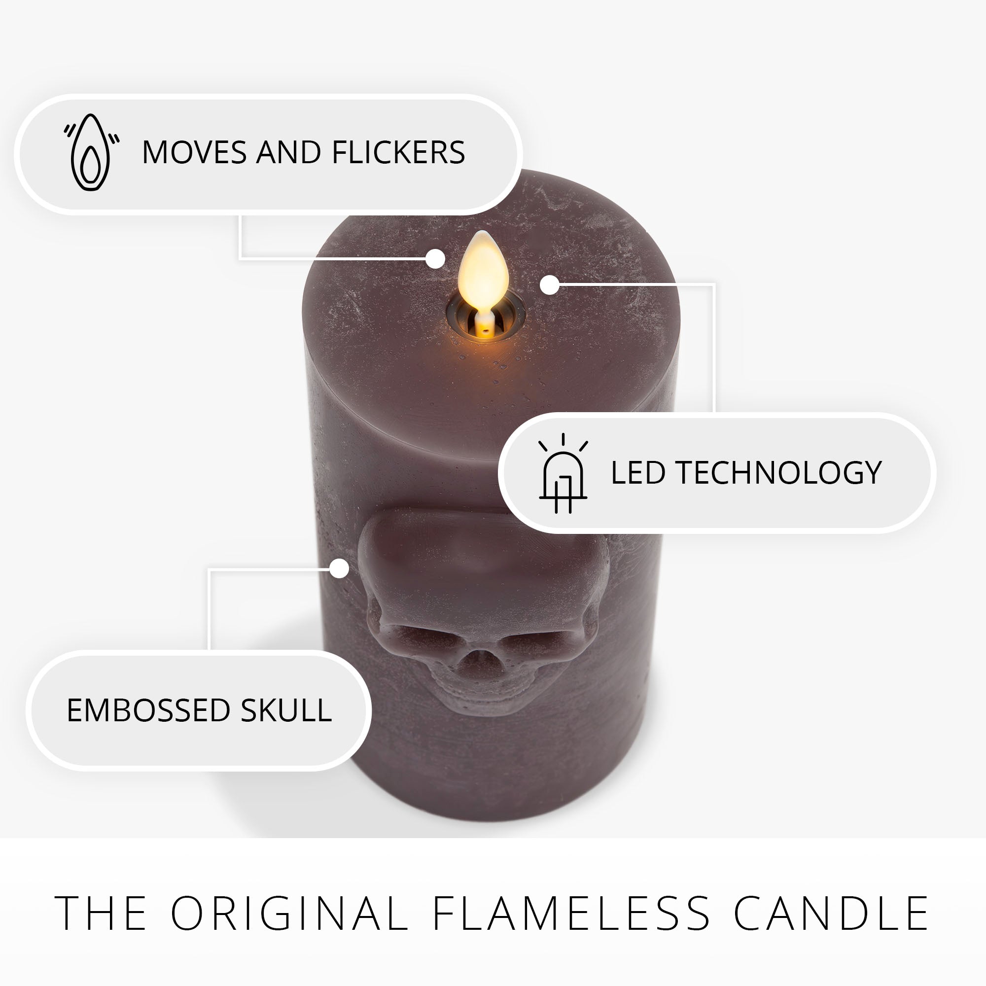 Dark Chocolate Chalky Flameless Candle Skull Pillar