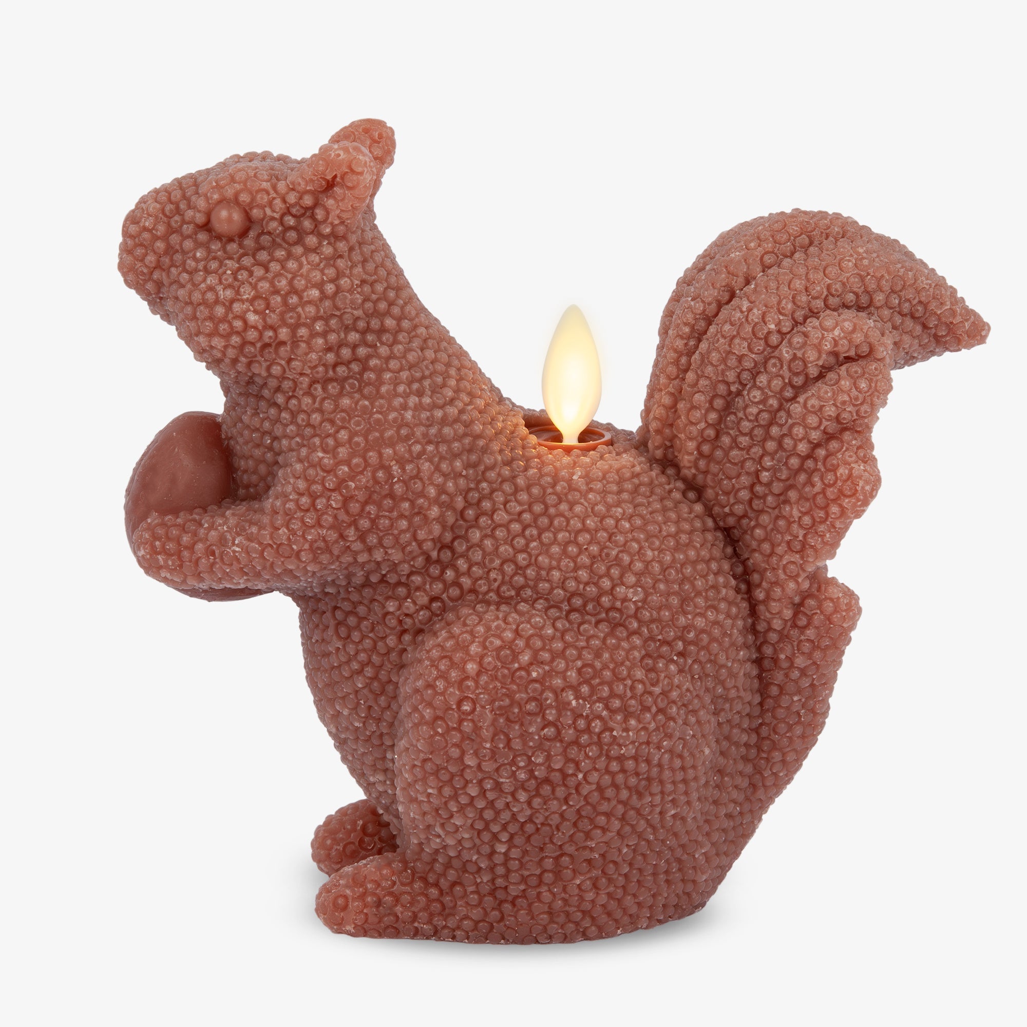 Studded Chestnut Brown Flameless Candle Squirrel