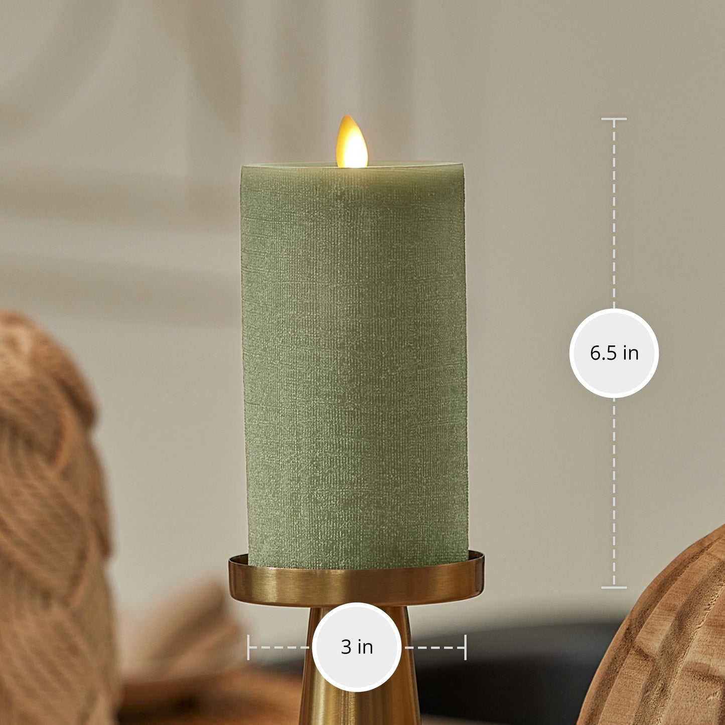 Loden Green Chalky Linen Flameless Candle Pillar