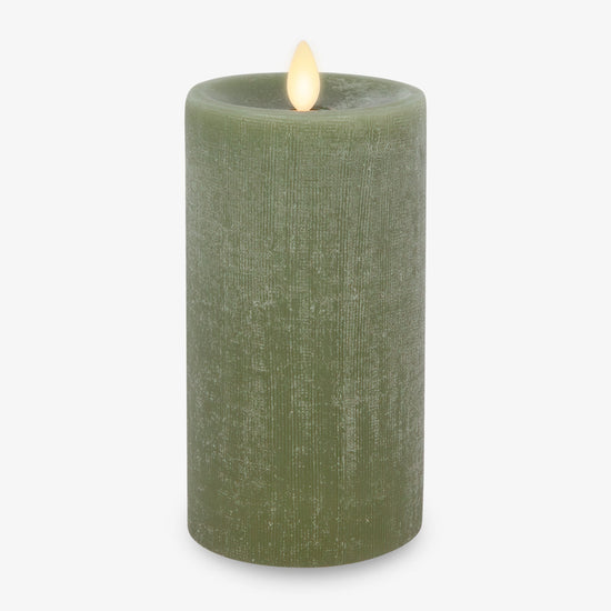 Loden Green Chalky Linen Flameless Candle Pillar