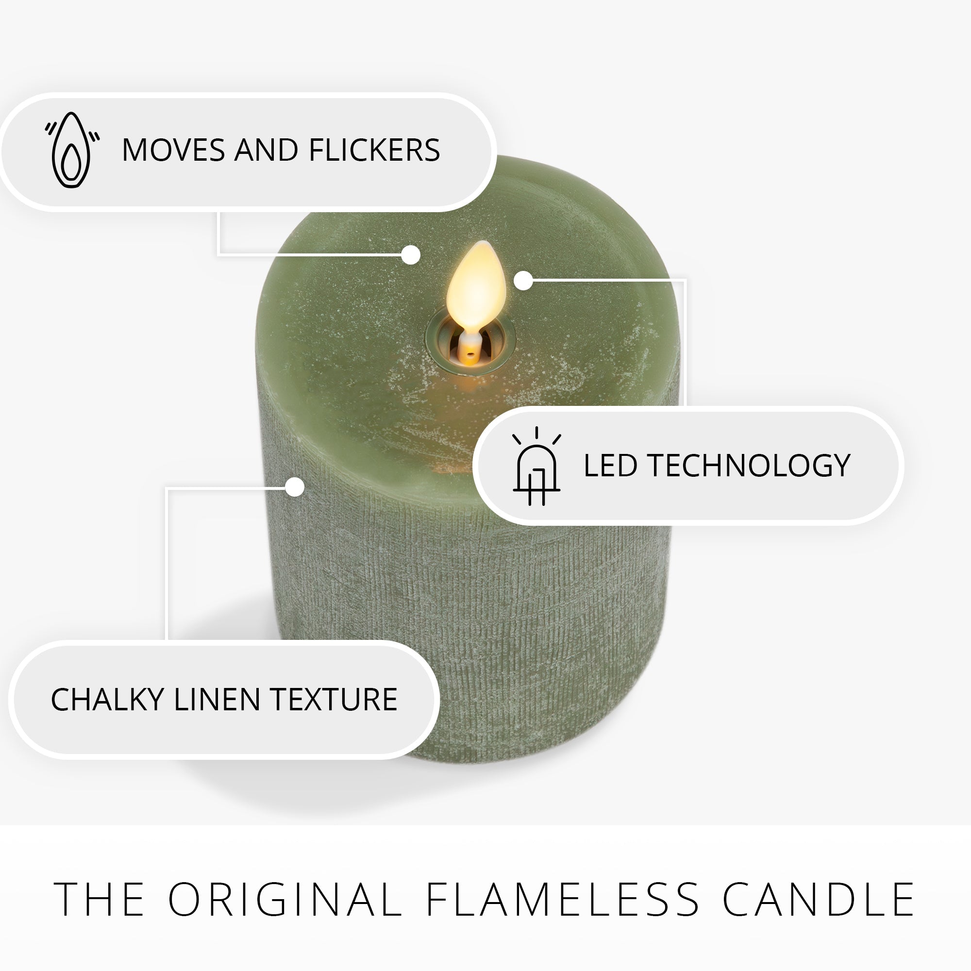 Loden Green Chalky Linen Flameless Candle Pillar