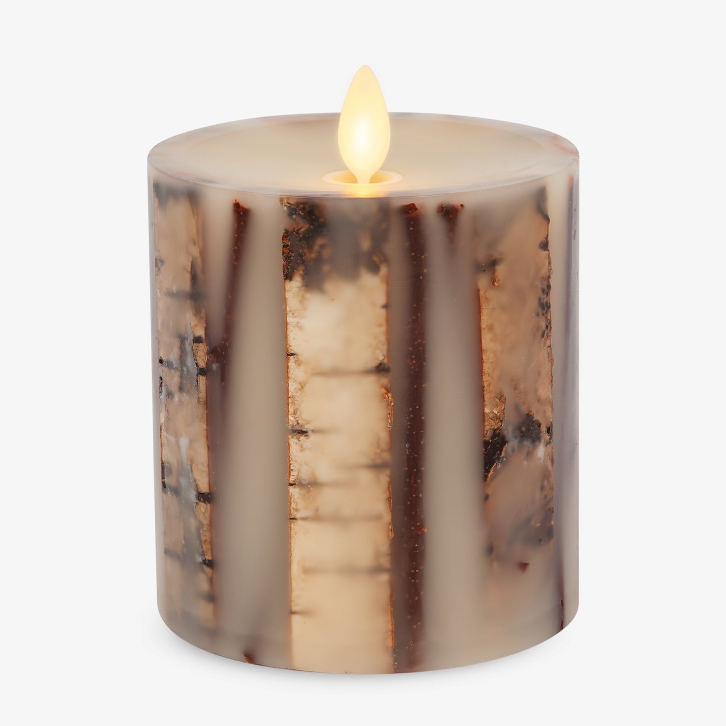 Ivory Embedded Birch and Twigs Flameless Candle Pillar