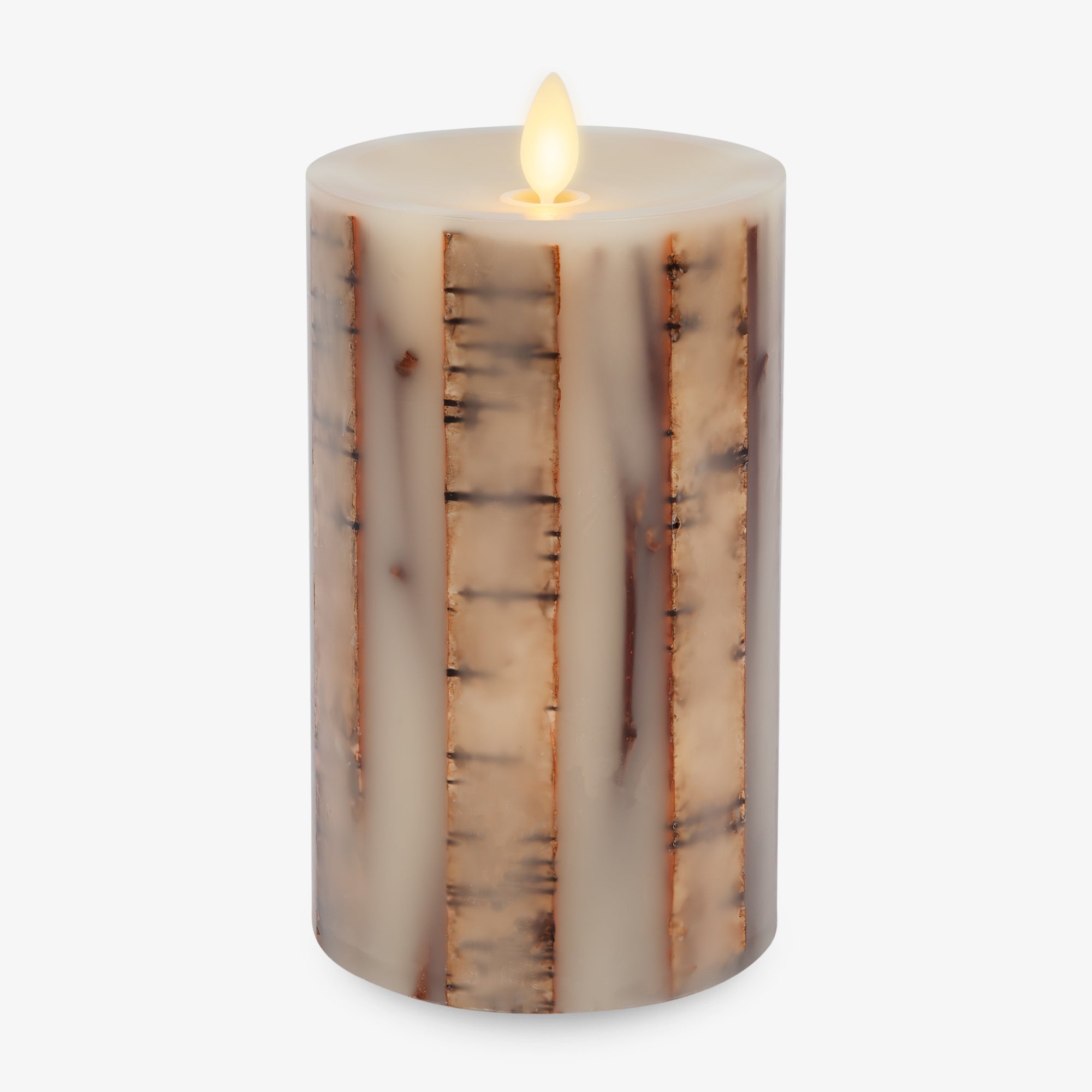 Ivory Embedded Birch and Twigs Flameless Candle Pillar