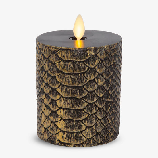 Black and Gold Snakeskin Flameless Candle Pillar