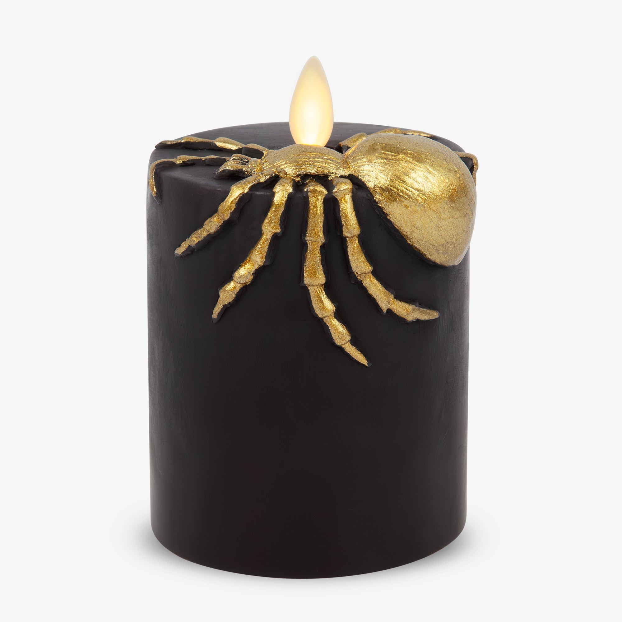 Black and Gold Spider Flameless Candle Pillar