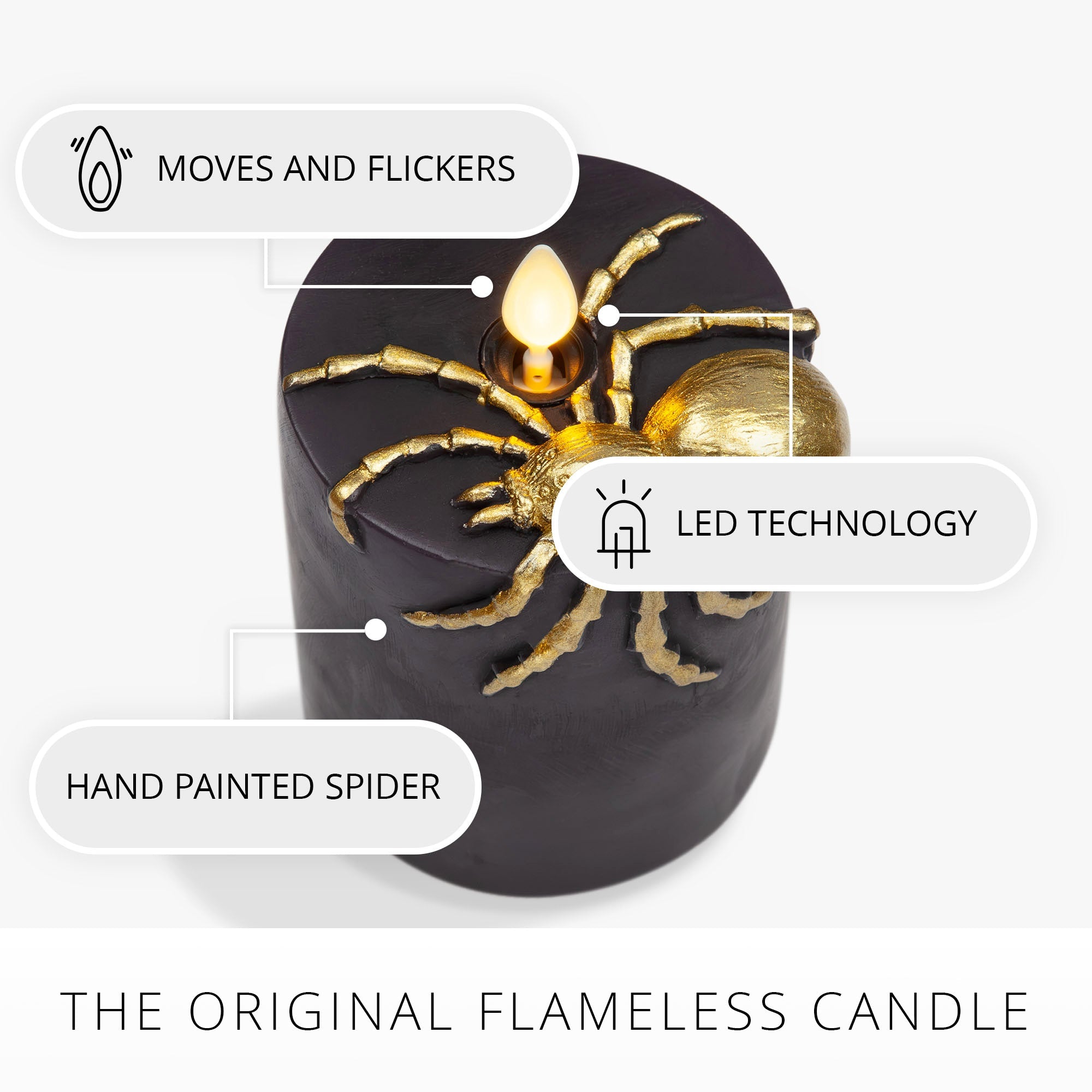 Black and Gold Spider Flameless Candle Pillar