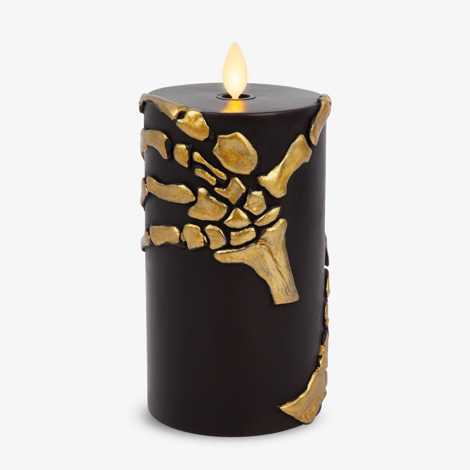 Black and Gold Skeleton Hands Flameless Candle Pillar