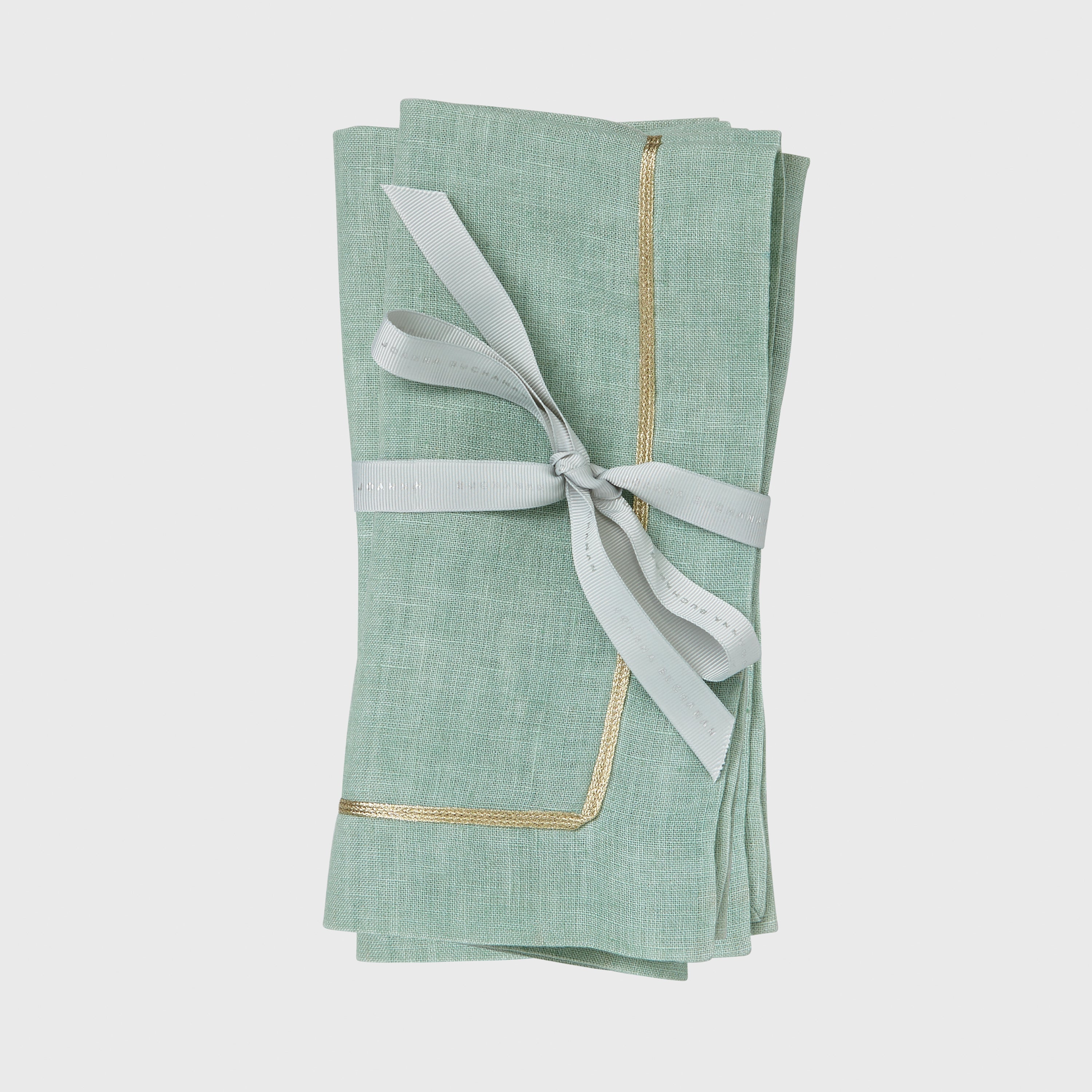 Gold Trim Dinner Napkins, Seafoam, Set of Two