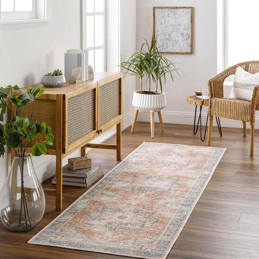 Nora Traditional Washable Mandala Rug, Brown/Tan/Ivory