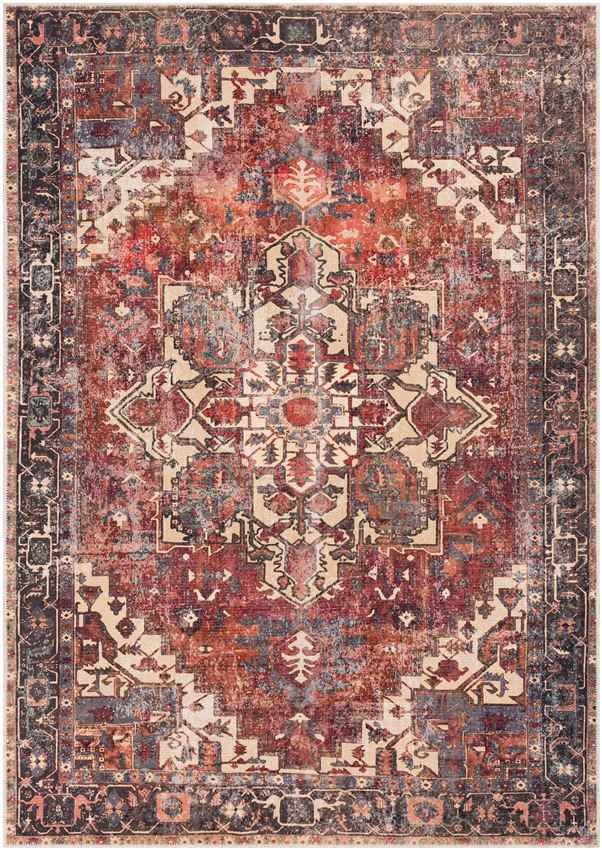 Rome Traditional Washable Rug, Rust