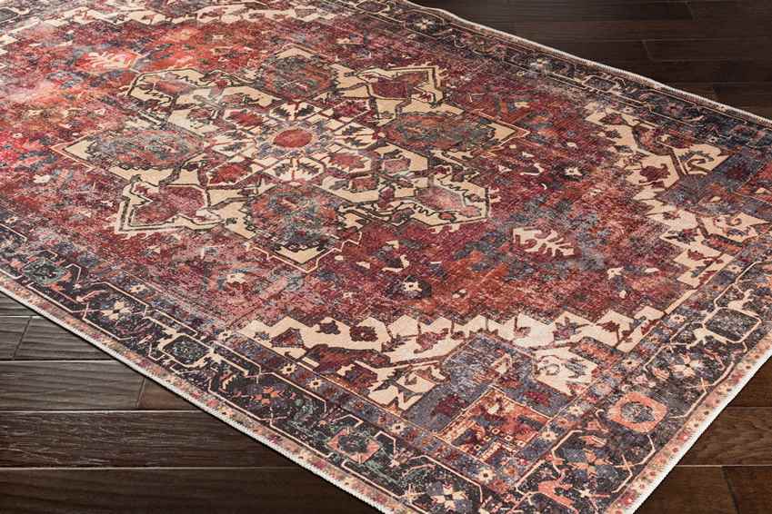 Rome Traditional Washable Rug, Rust