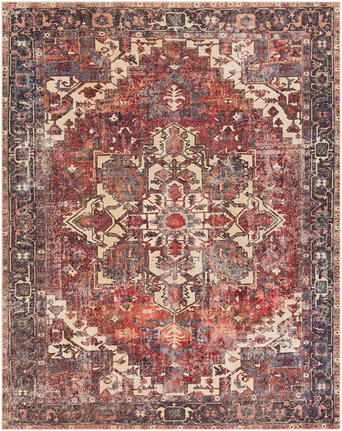 Rome Traditional Washable Rug, Rust