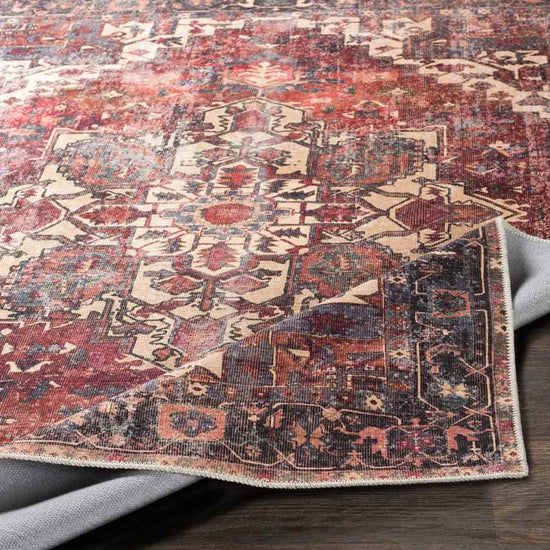 Rome Traditional Washable Rug, Rust