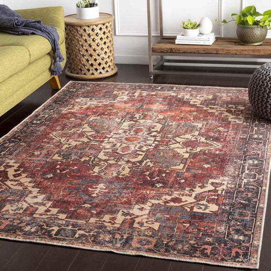 Rome Traditional Washable Rug, Rust