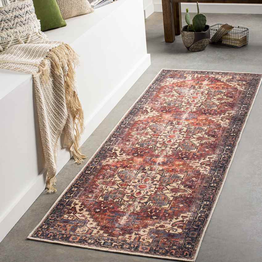 Rome Traditional Washable Rug, Rust