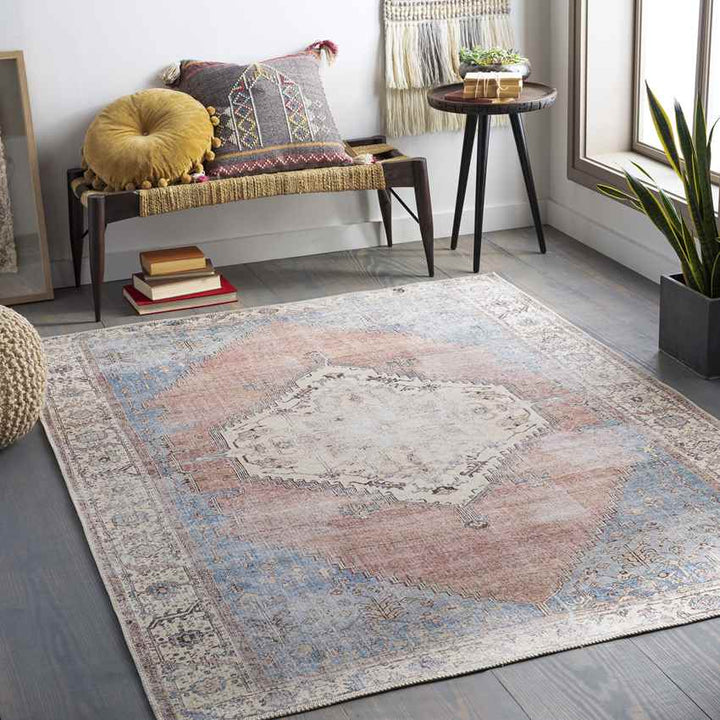 Leihoek Traditional Washable Rug, Charcoal