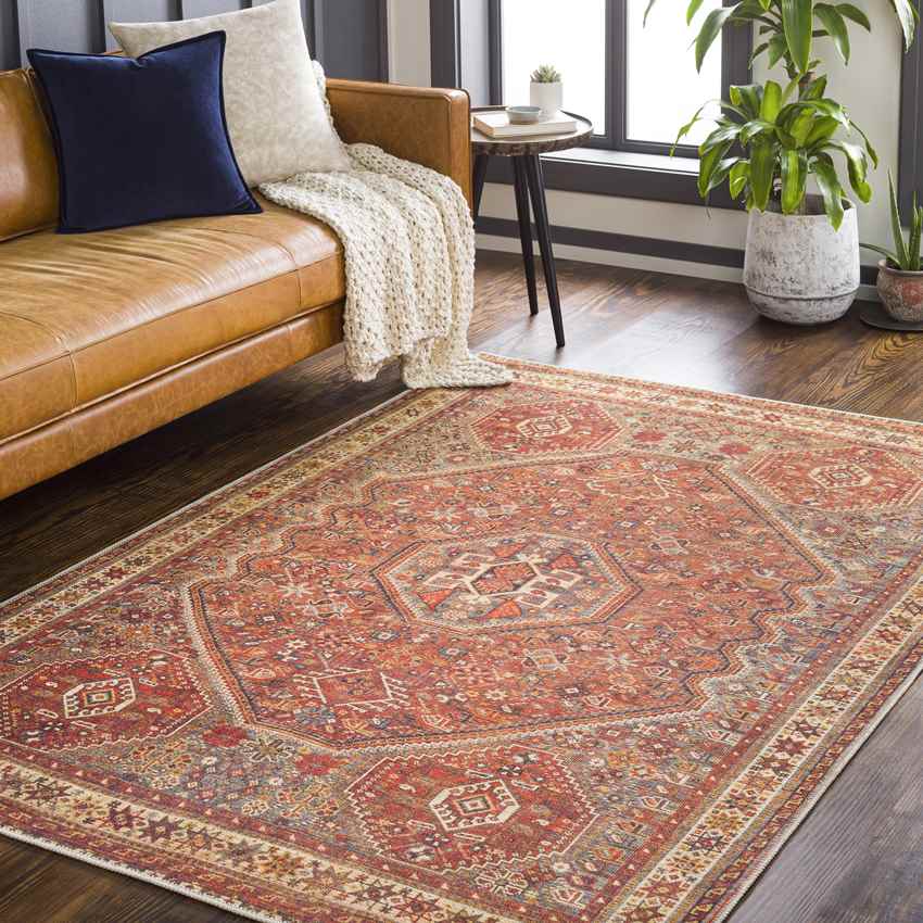 West Brooklyn Traditional Washable Rug, Burnt Orange