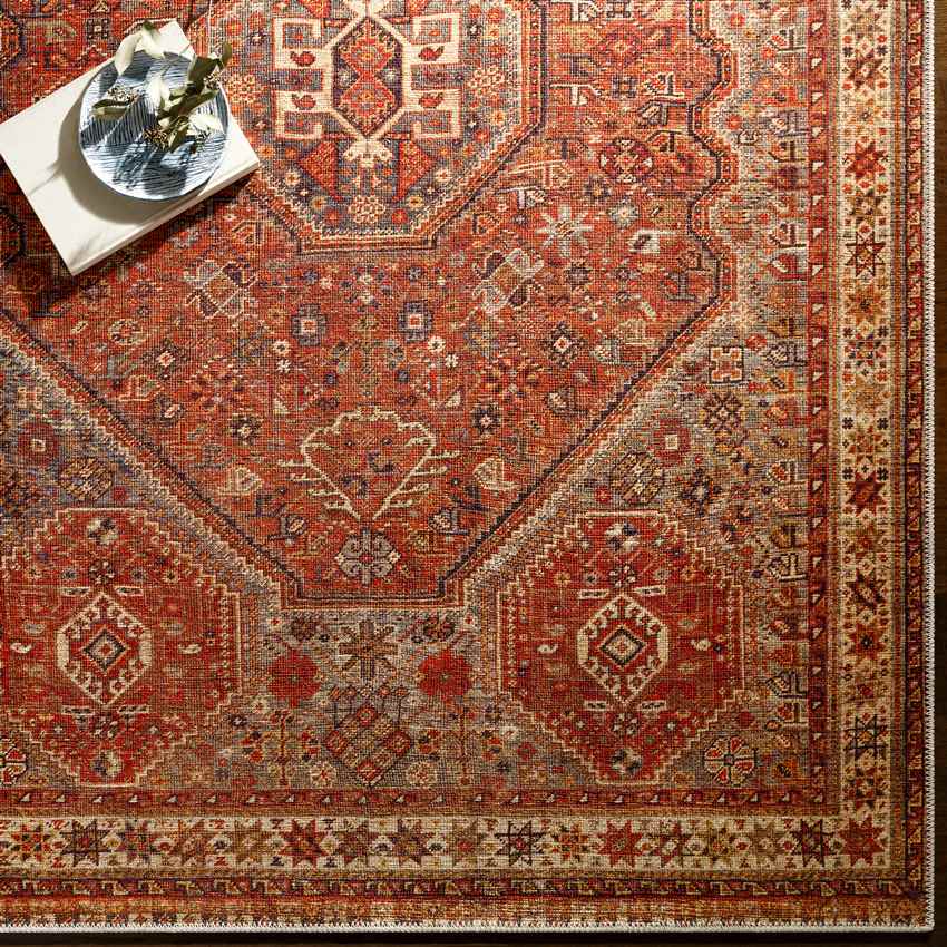 West Brooklyn Traditional Washable Rug, Burnt Orange