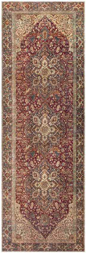 West Peoria Traditional Washable Rug, Burgundy