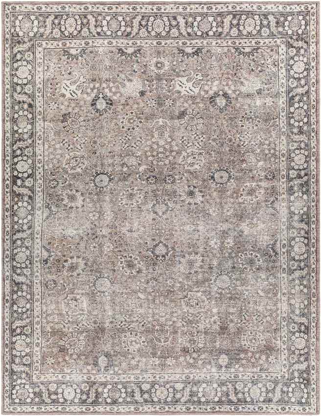 Long Beach Traditional Washable Rug, Brown