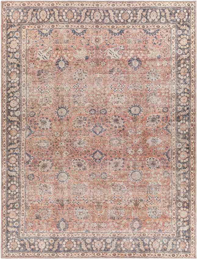 Long Beach Traditional Washable Rug, Burnt Orange