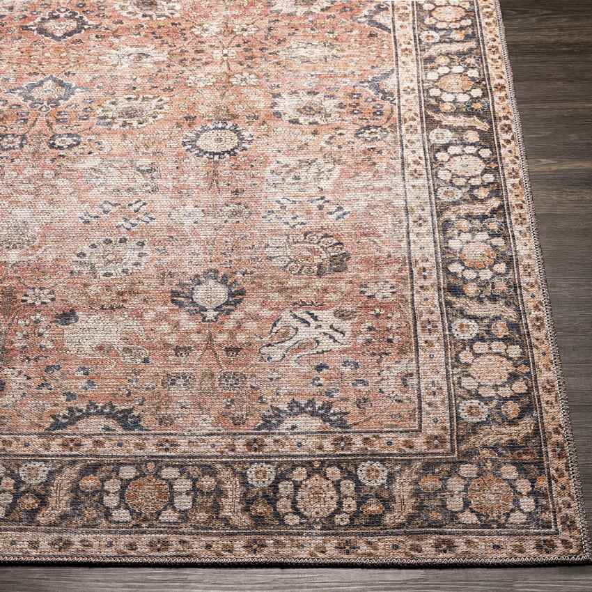 Long Beach Traditional Washable Rug, Burnt Orange