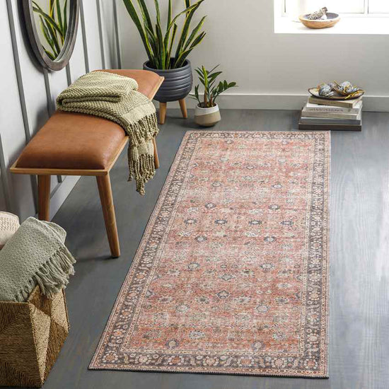 Long Beach Traditional Washable Rug, Burnt Orange