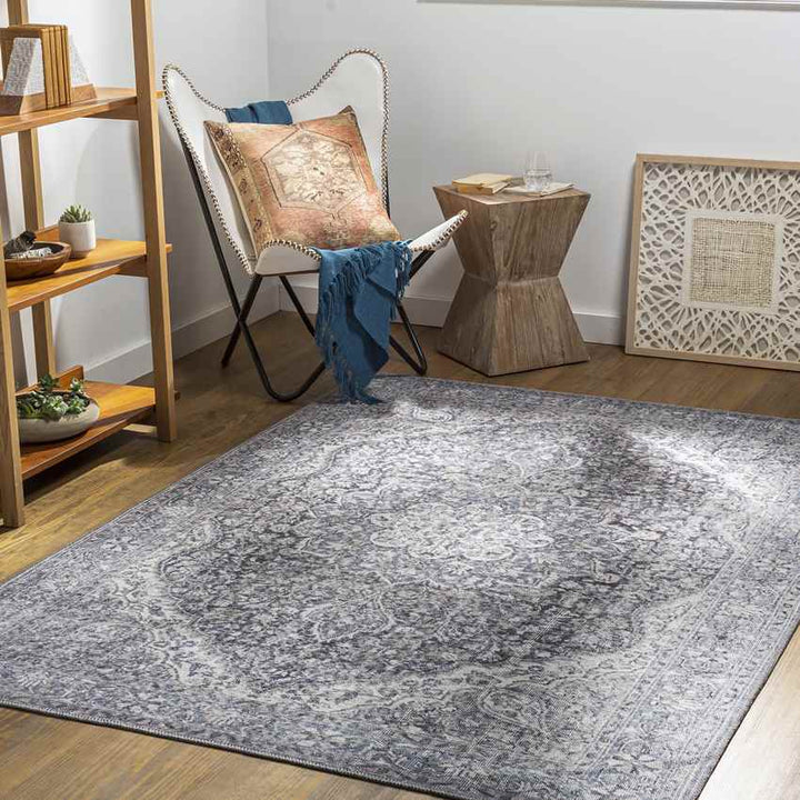 Macy Traditional Washable Rug, Purple/Taupe