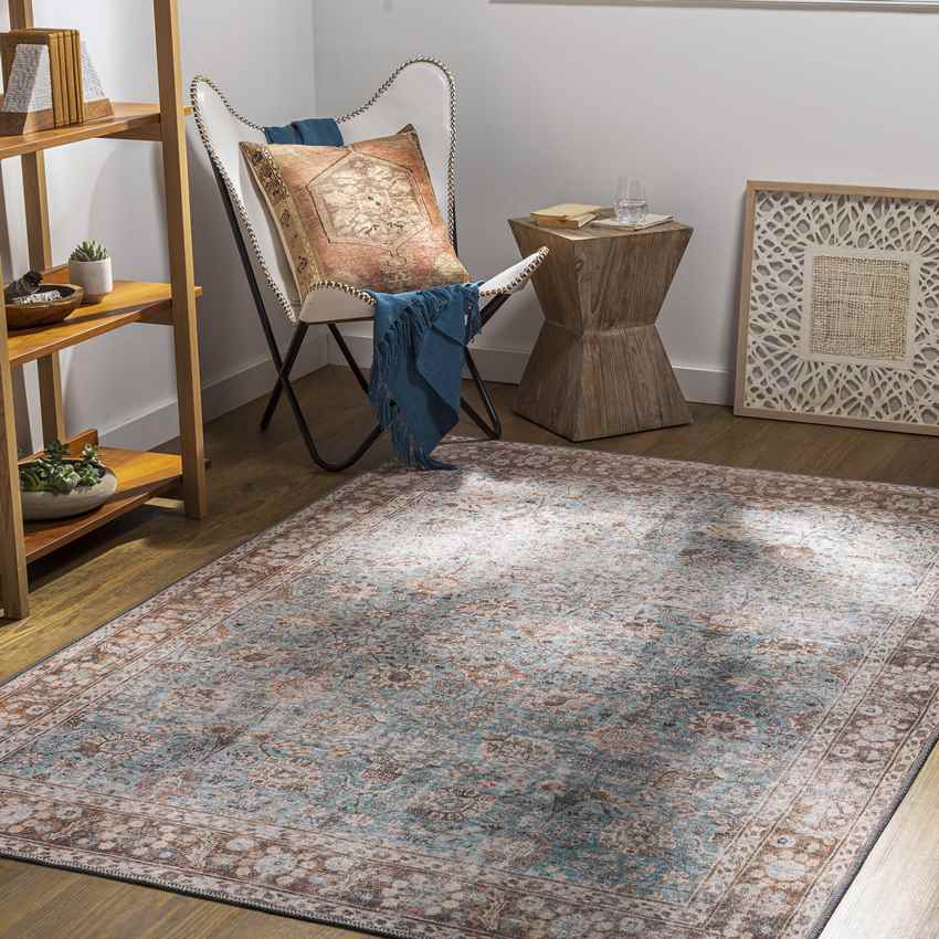 Markle Traditional Washable Rug, Dark Teal