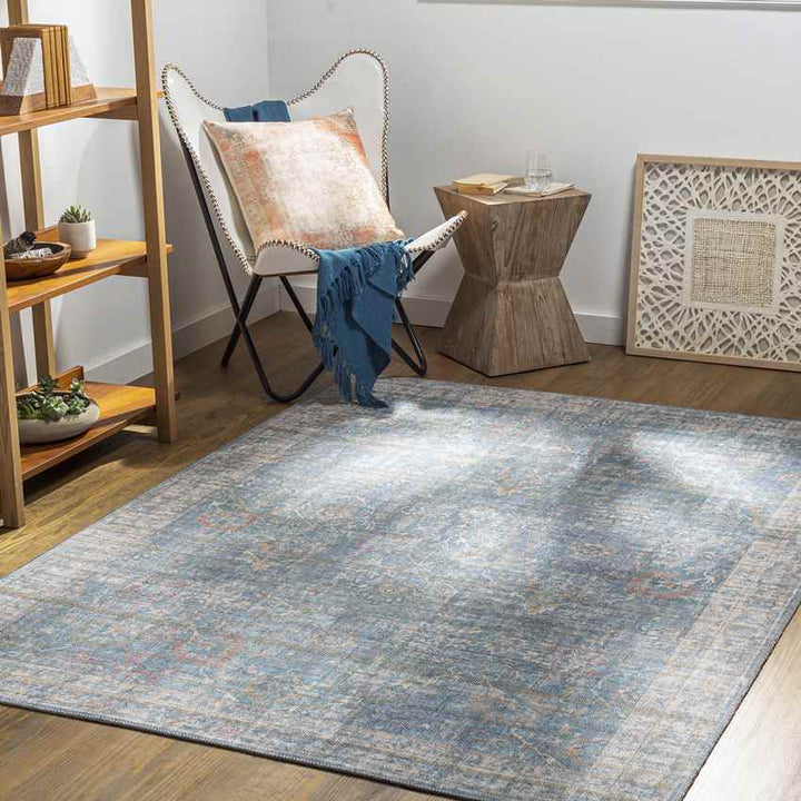 Markleville Traditional Washable Rug, Pale Blue