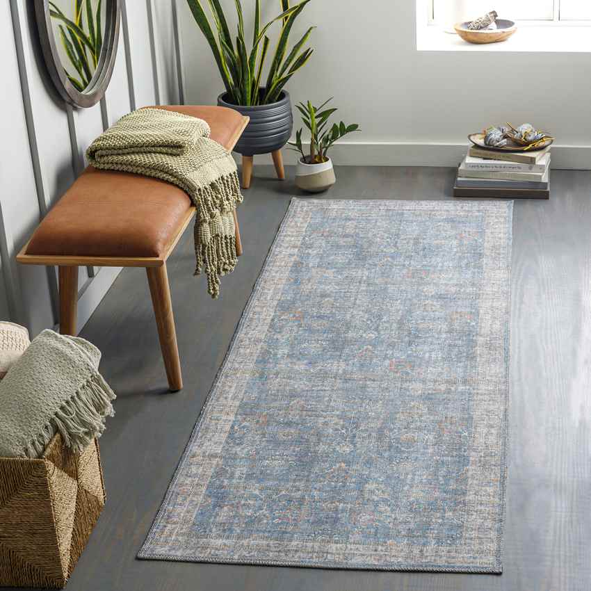 Markleville Traditional Washable Rug, Pale Blue